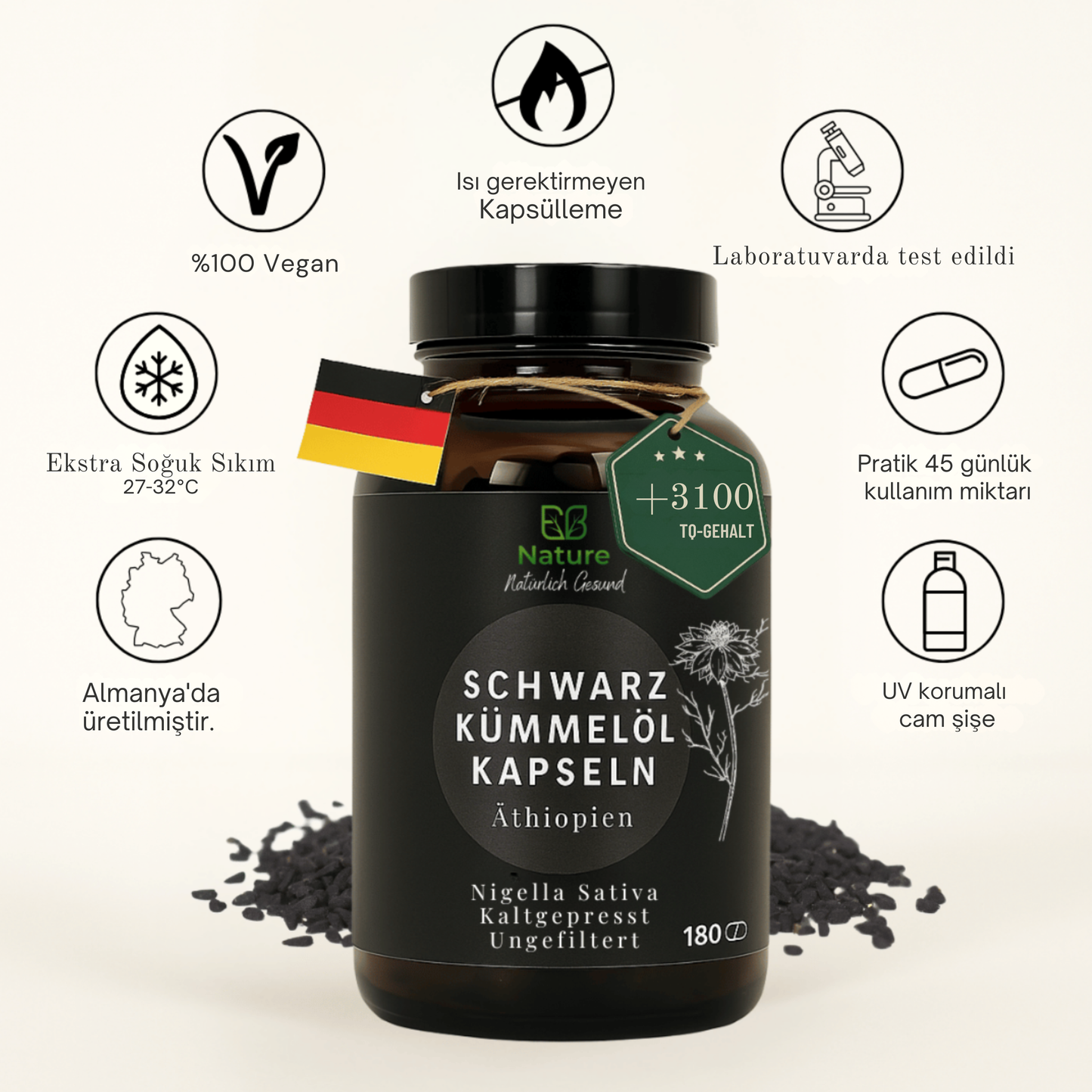 Etiyopya Çörekotu yağı kapsülleri - TQ içeriği +3000